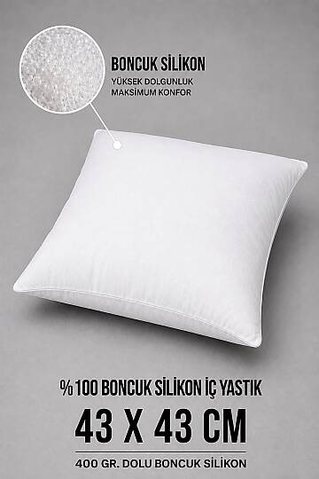 1 Adet Dolu Kırlent 400gr. İç Kılıf'la 43*43 cm Boncuk Silikon Elyaf 
