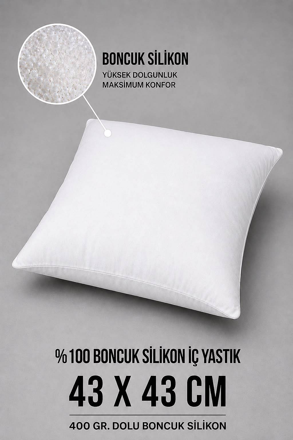 1 Adet Dolu Kırlent 400gr. İç Kılıf'la 43*43 cm Boncuk Silikon Elyaf - 1